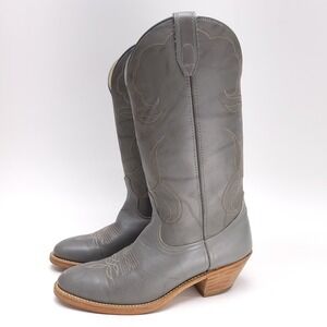 Acme Mens Gray Leather Cowboy Western Boots Pointed Toe Stacked Heel 4615 9 D